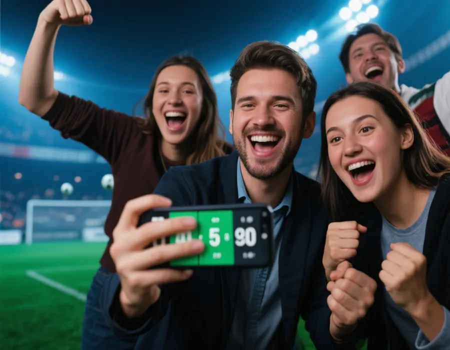 球迷使用手機查看世界盃即時比分示意圖